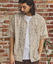 メッシュタイル柄プリントオープンカラーシ