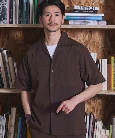 楊柳カチオン半袖開襟シャツ