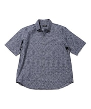 コットンダンガリーエスニックプリント半袖シャツ