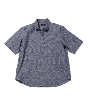 コットンダンガリーエスニックプリント半袖シャツ