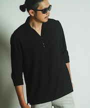 ダイヤ柄シャーリング七分袖スキッパーシャツ