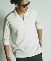ダイヤ柄シャーリング七分袖スキッパーシャツ