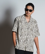 フラワーペイズリープリントオープンカラーシャツ