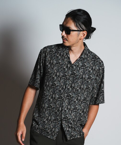 ペイズリープリントオープンカラーシャツ