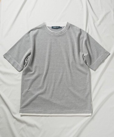 ハニカムボーダーフェイクレイヤードTシャツ