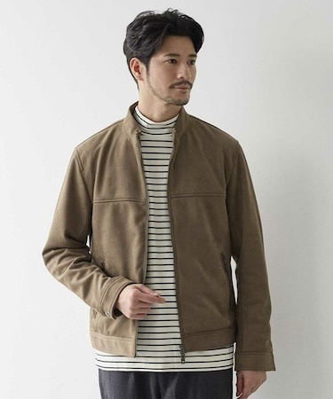 ストレッチフェイクスエードスタンドカラーブルゾン