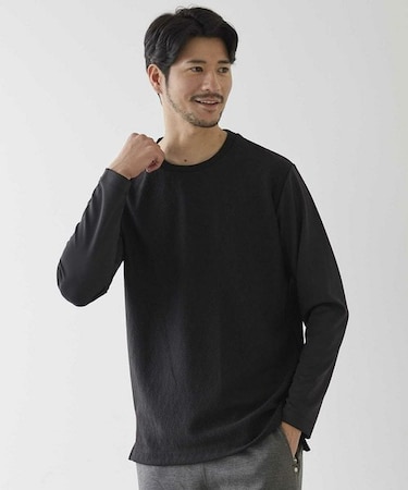 バスケット柄 ジャガード 異素材 ドッキング クルーネック Tee