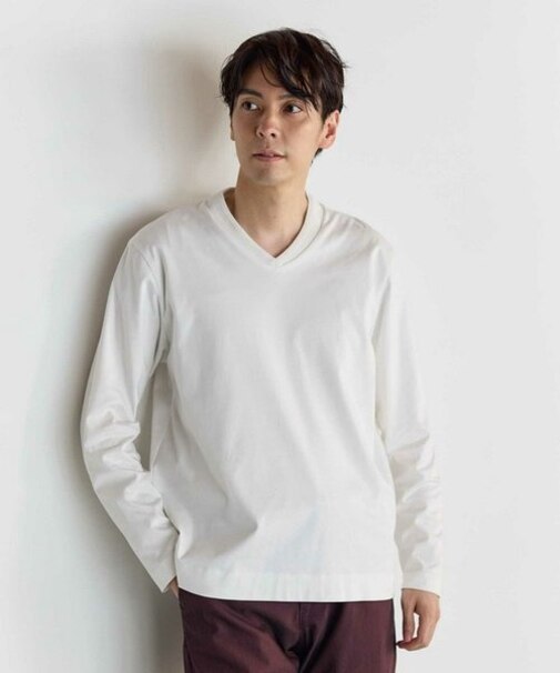 クールビズ ジャケットの衿を汚さない シルケットポンチ Vネック テーラーT ジャケットインナー専用Tシャツ