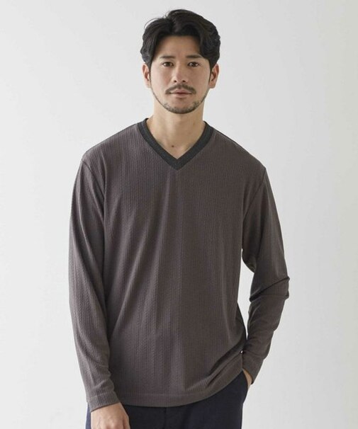 リンクスジャガード　リブニットソーTシャツ