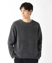 ストライプ柄クルーネックニット