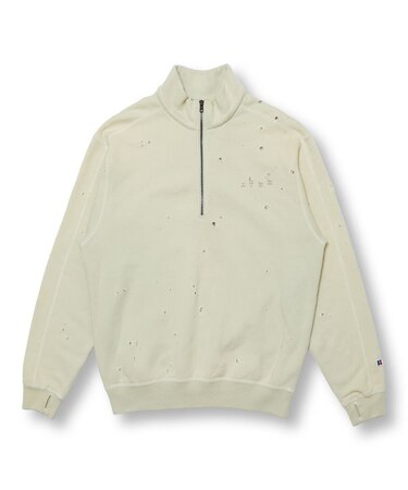 【bal/バル】RUSSELL DISTRESSED ATHLETIC HEAVY COTTON HALF ZIP