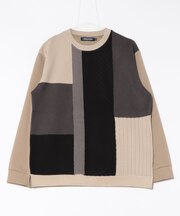 ニット×ポンチ パネル切り替え ドッキング クルーネックロンT