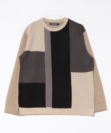 ニット×ポンチ パネル切り替え ドッキング クルーネックロンT