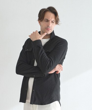 ネップツイードスタンドカラーシャツ