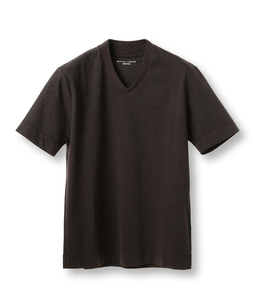 【ACTIVE TAILOR/アクティブテイラー】シルケットスムースVネックTシャツ＜接触冷感 / UVカット＞
