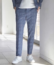 シアサッカーグレンチェックプリントスラックス