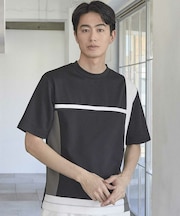 パネル切り替え 異素材コンビクルーネックＴ