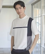 パネル切り替え 異素材コンビクルーネックＴ