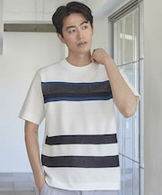 ニット切り替え ボーダー ポンチTシャツ