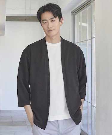 カットカルゼボタンレス 7分袖カーディガン