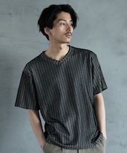 ランダムテレコ フェイクレイヤード VネックTシャツ