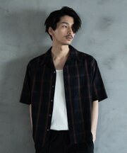 オープンカラーオンブレーチェックシャツ