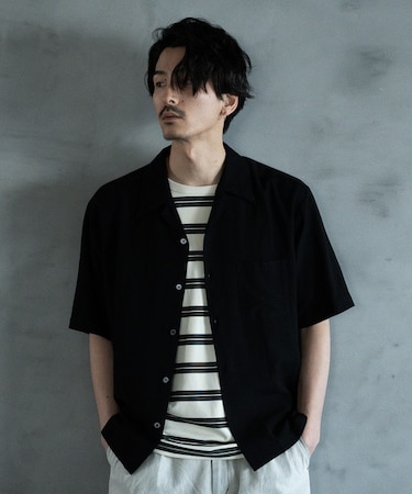 麻レーヨンオープンカラーショートスリーブシャツ