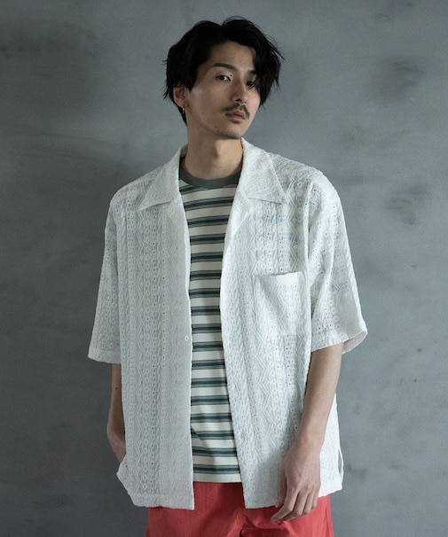 エンブロイダリーシレーオープンカラーシャツ