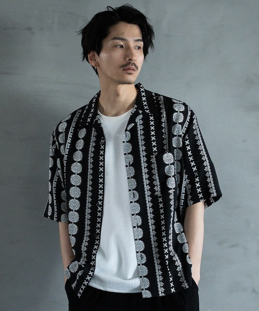 70'Sヴィンテージライクオープンカラーシャツ