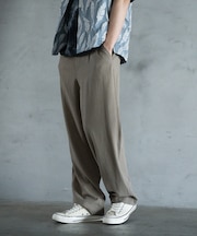 リネン混ワンタックワイドテーパードパンツ