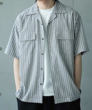 シャーリングストライプオープンカラーシャツ