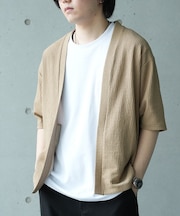 *WEB限定 シアー ジャガード 5分袖 ボタンレスカーディガン