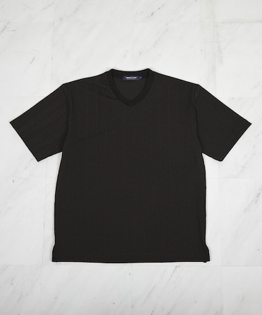 ストライプウェーブジャガード VネックTシャツ