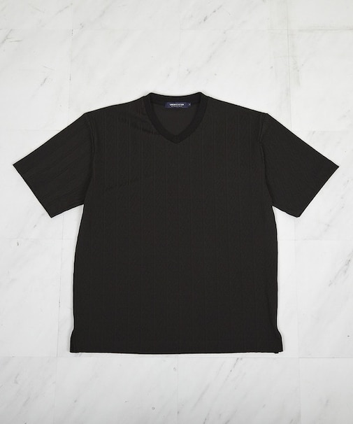 ストライプウェーブジャガード VネックTシャツ