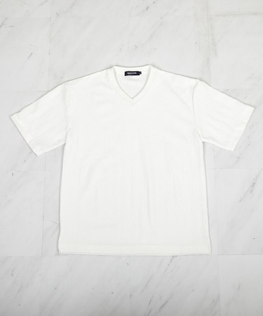 ストライプウェーブジャガード VネックTシャツ