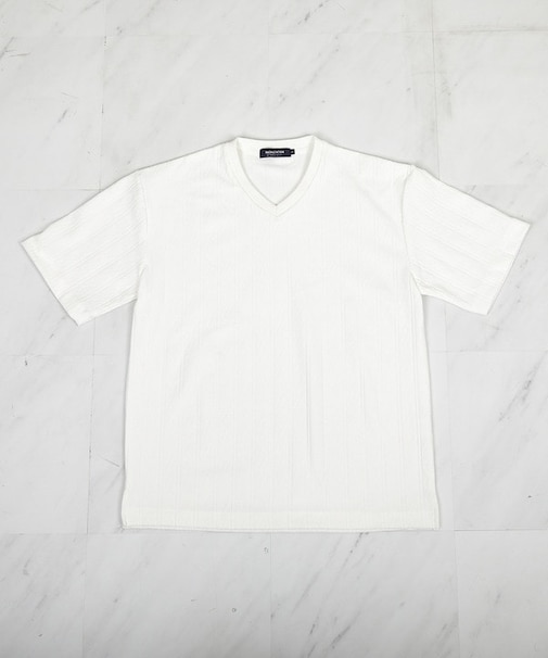 ストライプウェーブジャガード VネックTシャツ