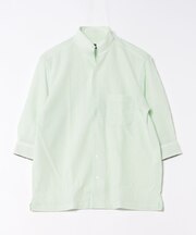 カラミ織風サッカー七分袖スタンドカラーシャツ<ストレッチ/通気性>