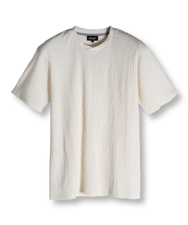 リネンブレンド楊柳リブネックTシャツ