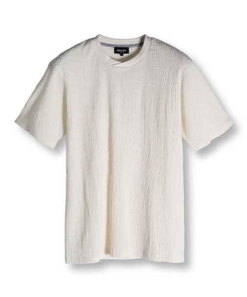 リネンブレンド楊柳リブネックTシャツ