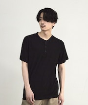 ヘリンボーンジャガードヘンリーネックTシャツ
