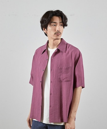 シレーワッシャーオープンカラー半袖シャツ