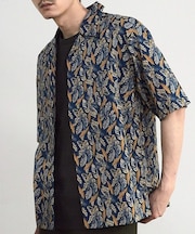 リーフプリントオープンカラー半袖シャツ