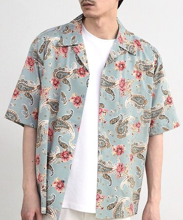 ペイズリープリンオープンカラー半袖シャツ