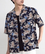 ペイズリープリンオープンカラー半袖シャツ