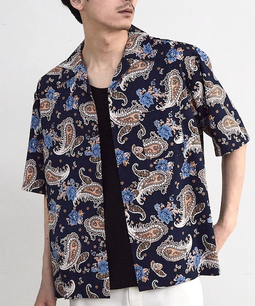 ペイズリープリンオープンカラー半袖シャツ