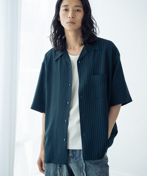 ドビーストライプサッカーオープンカラー半