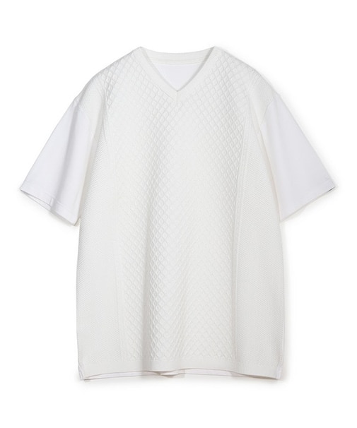 サマーニットコンビVネック半袖Tシャツ