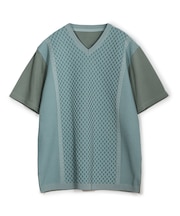 サマーニットコンビVネック半袖Tシャツ