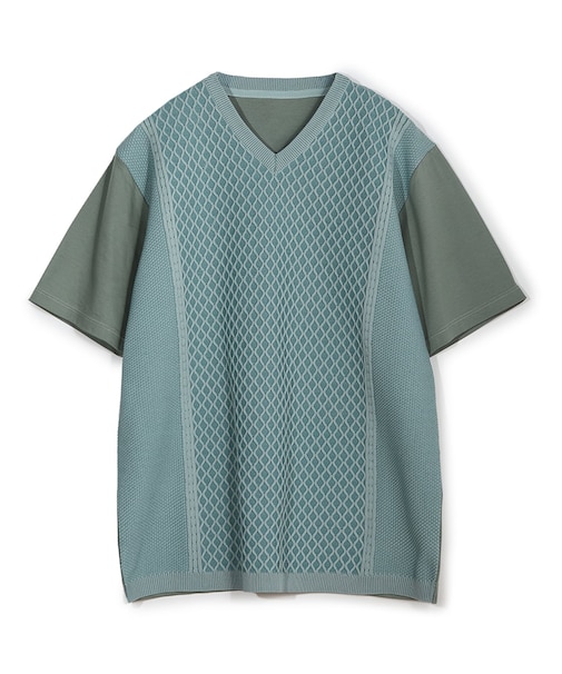 サマーニットコンビVネック半袖Tシャツ