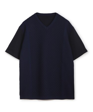 サマーニットコンビVネック半袖Tシャツ